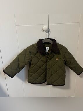 GAP Olive Green Quilted Kids Jacket with Corduroy Collar